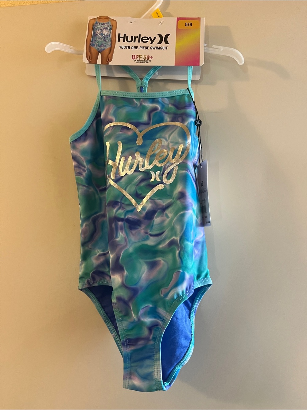 Hurley Kids One-Piece Swimsuit in Aqua Teal and Purple